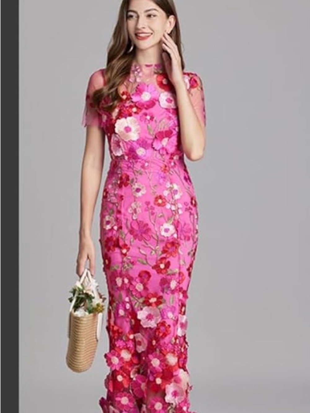 Floral Pink Embroidered Lace Maxi Dress - Picture 2 of 5